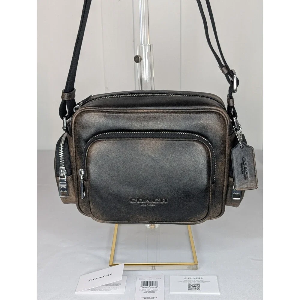 Coach Fletcher Unisex Crossbody -  Loved Leather Black/Tan, NWT